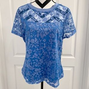 Laundry by Shelli Segal Blue Shirt Mesh Overlay Size XL
